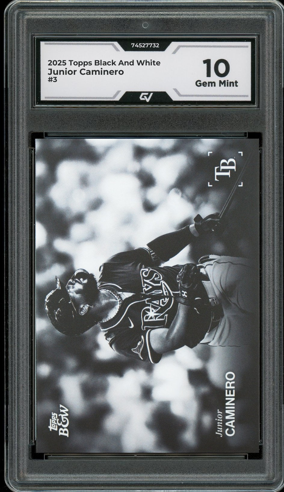 2025 Topps Black And White #3 Junior Caminero Rookie Card RC Graded 10 Gem Mint - Front