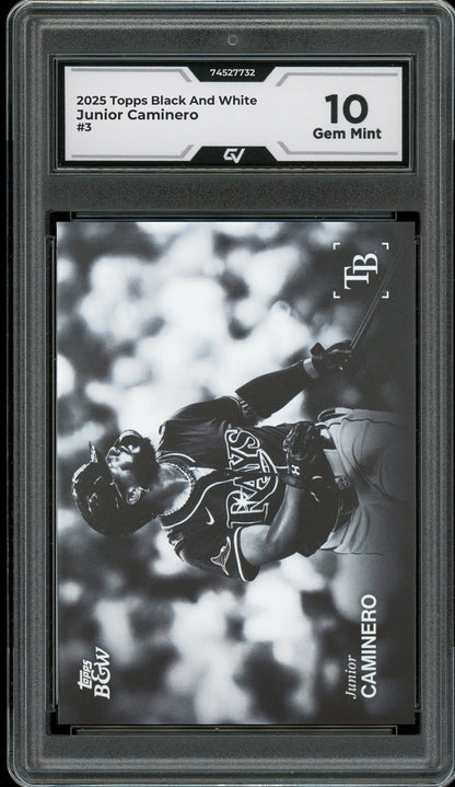 2025 Topps Black And White #3 Junior Caminero Rookie Card RC Graded 10 Gem Mint - Front