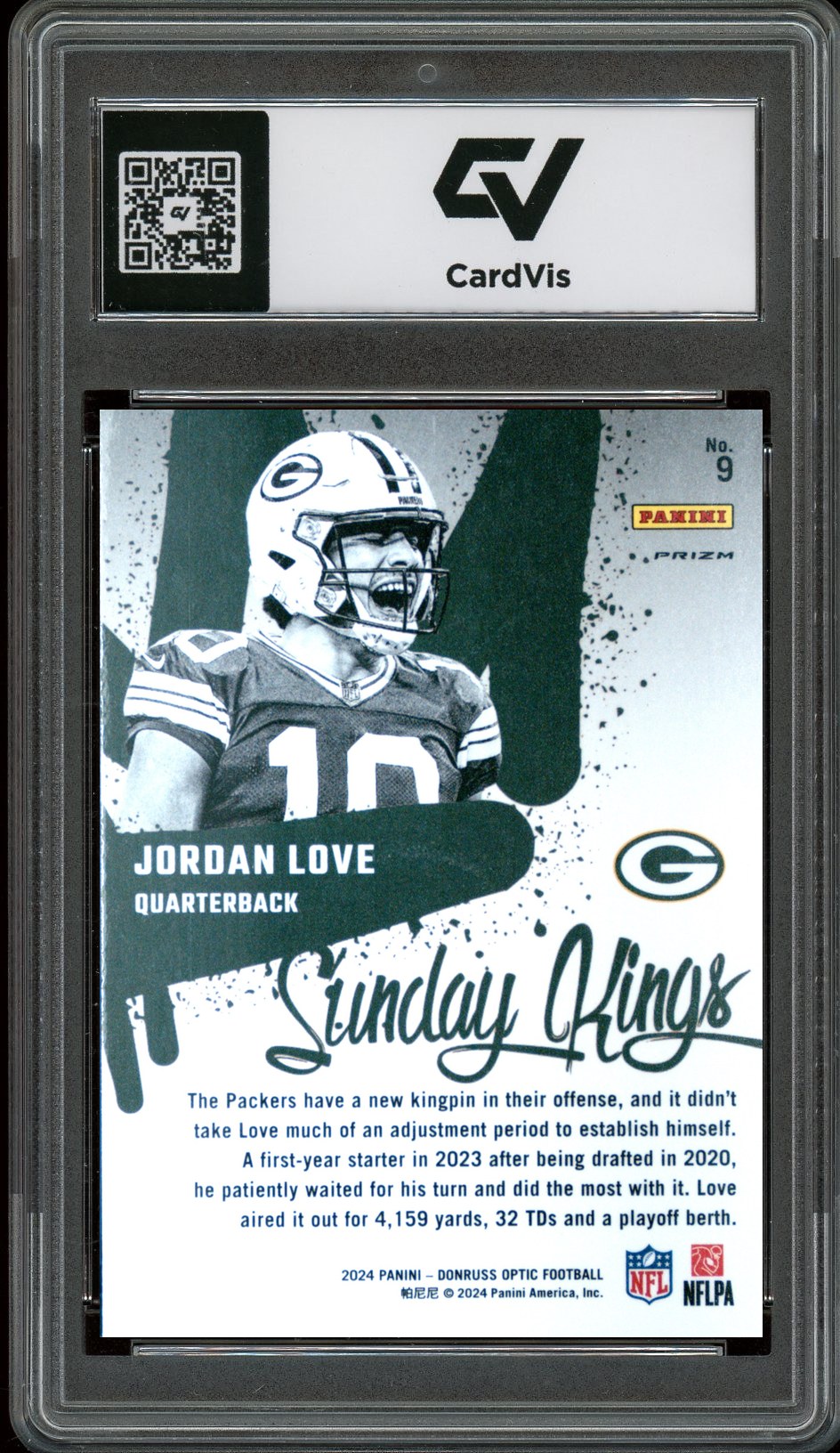 2024 Panini Donruss Optic #9 Jordan Love Sunday Kings Graded 10 Gem Mint - Back