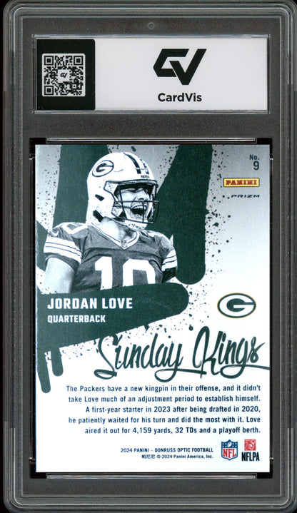 2024 Panini Donruss Optic #9 Jordan Love Sunday Kings Graded 10 Gem Mint - Back