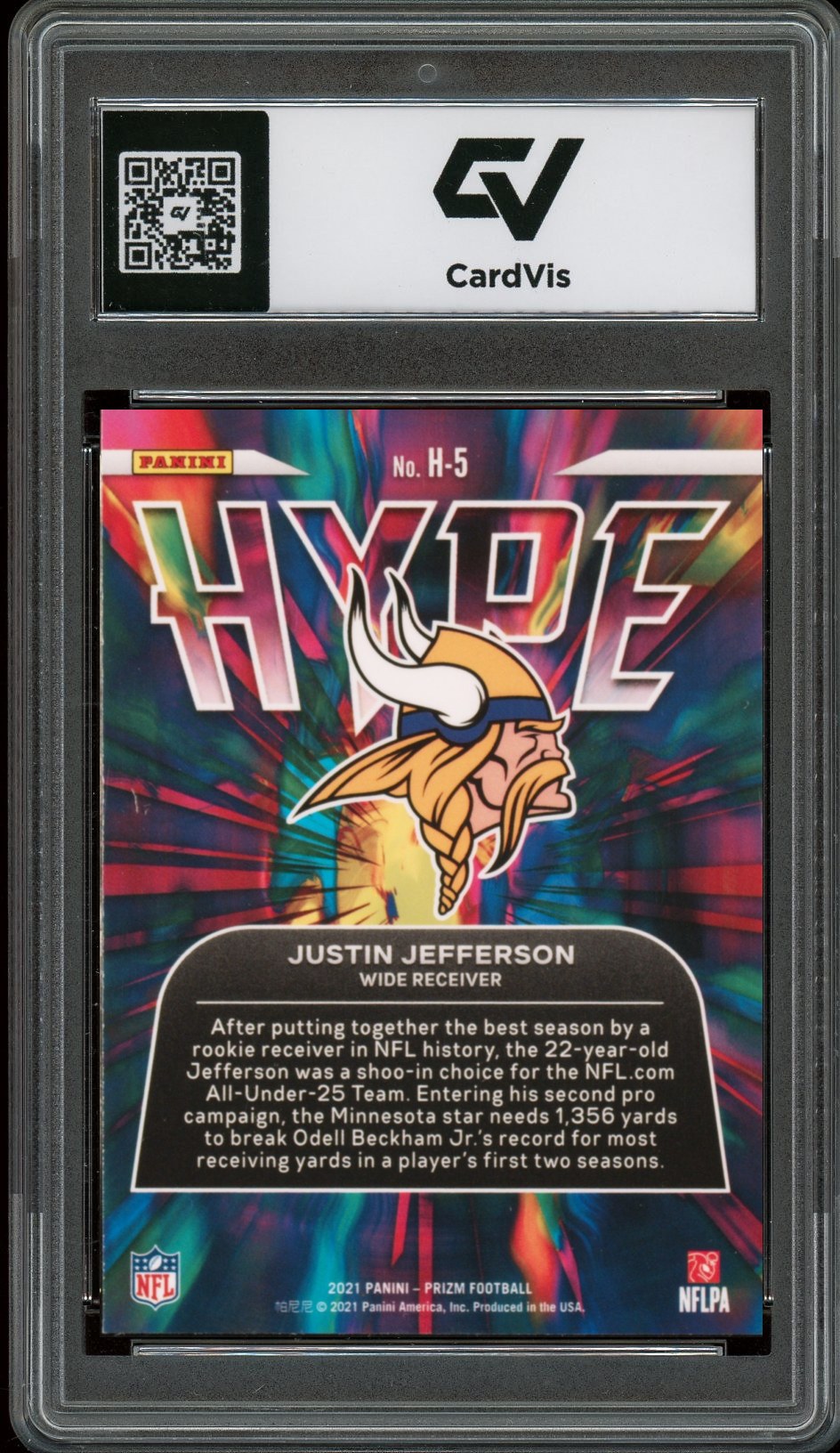 2021 Panini Prizm #H-5 Justin Jefferson Hype Graded 10 Gem Mint - Back