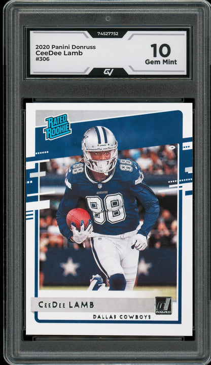 2020 Panini Donruss #306 CeeDee Lamb Rookie Card RC Graded 10 Gem Mint - Front
