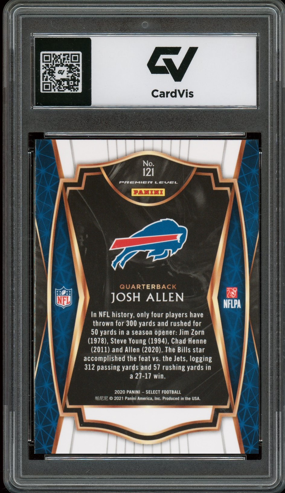 2020 Panini Select #121 Josh Allen Graded 10 Gem Mint - Back