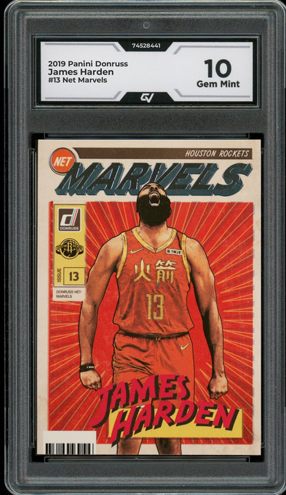 2019 Panini Donruss #13 James Harden Net Marvels Graded 10 Gem Mint - Front