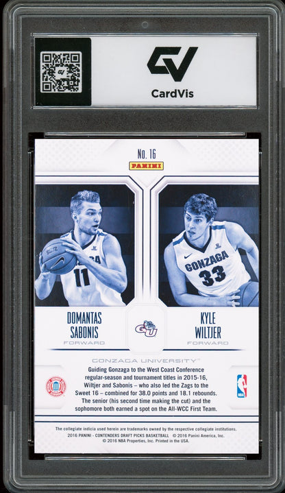 2016 Panini Contenders Draft Picks #16 Domantas Sabonis / Wiltjer Collegiate Connection Rookie Card RC Graded 10 Gem Mint - Back