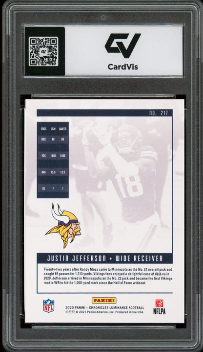 2020 Panini Chronicles #217 Justin Jefferson Luminance Rookie Card RC Graded 10 Gem Mint - Back