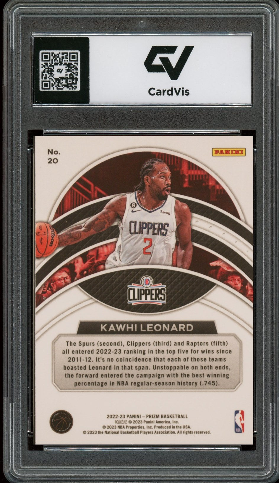 2022 Panini Prizm #20 Kawhi Leonard Dominance Graded 10 Gem Mint - Back