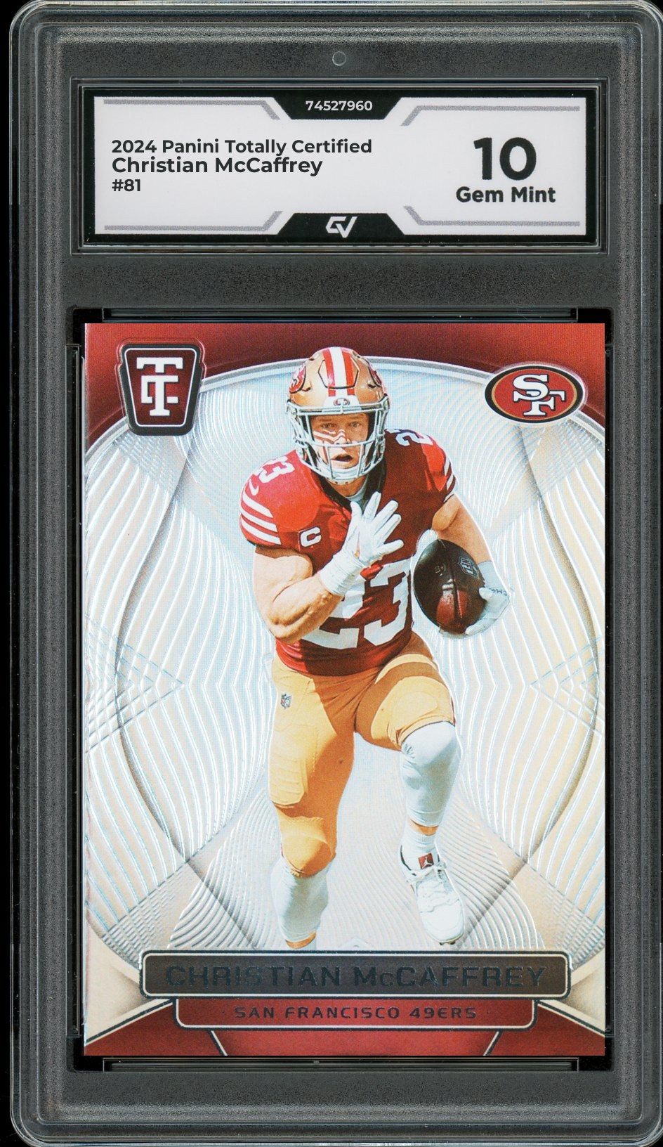 2024 Panini Totally Certified #81 Christian McCaffrey Graded 10 Gem Mint - Front