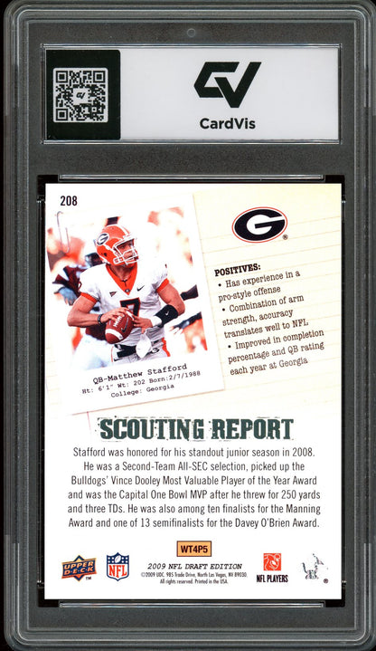 2009 Upper Deck #208 Matthew Stafford Draft Edition Rookie Card RC Graded 10 Gem Mint - Back