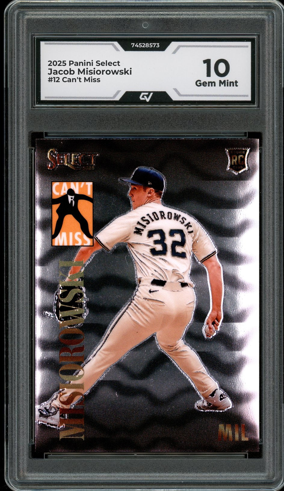 2025 Panini Select #12 Jacob Misiorowski Can't Miss Rookie Card RC Graded 10 Gem Mint - Front