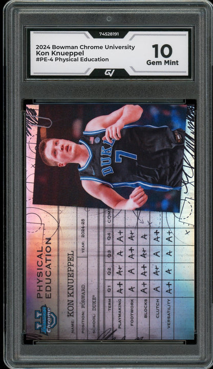 2024 Bowman Chrome University #PE-4 Kon Knueppel Physical Education Rookie Card RC Graded 10 Gem Mint - Front