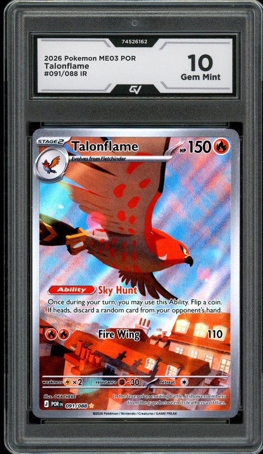 2026 Pokemon ME03 Perfect Order #091/088 Talonflame IR Graded 10 Gem Mint