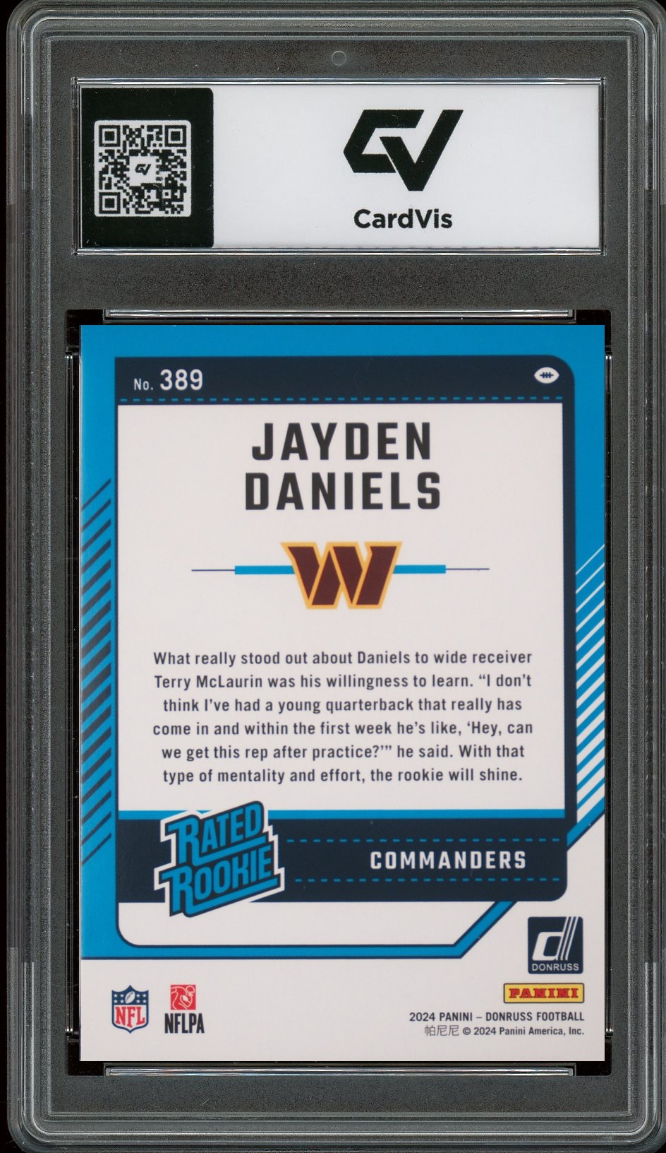 2024 Panini Donruss #389 Jayden Daniels Rookie Card RC Graded 10 Gem Mint - Back