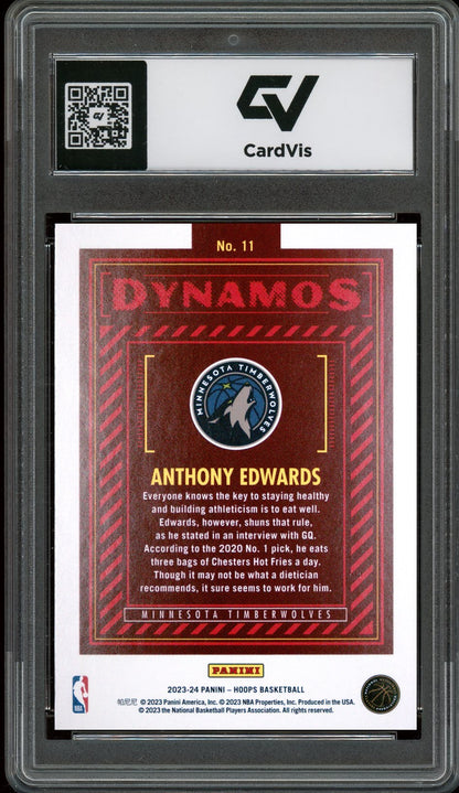 2023 Panini Hoops #11 Anthony Edwards Dynamos Holo Graded 10 Gem Mint - Back