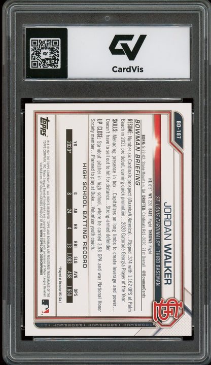 2021 Bowman Draft #BD-187 Jordan Walker Rookie Card RC Graded 10 Gem Mint - Back