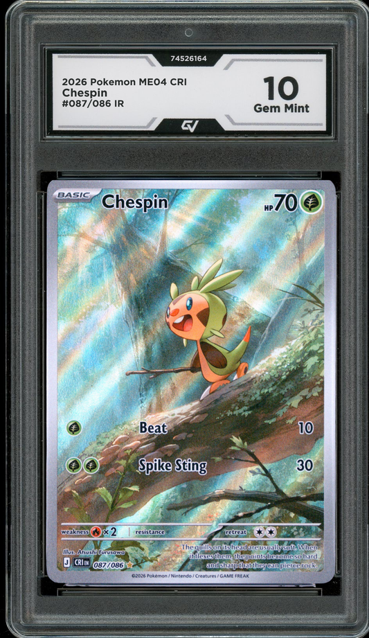 2026 Pokemon ME04 Chaos Rising #087/086 Chespin IR Graded 10 Gem Mint
