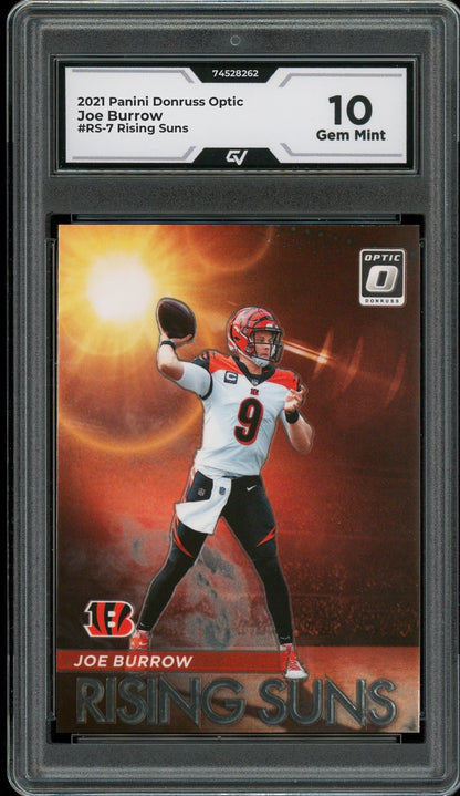 2021 Panini Donruss Optic #RS-7 Joe Burrow Rising Suns Graded 10 Gem Mint - Front