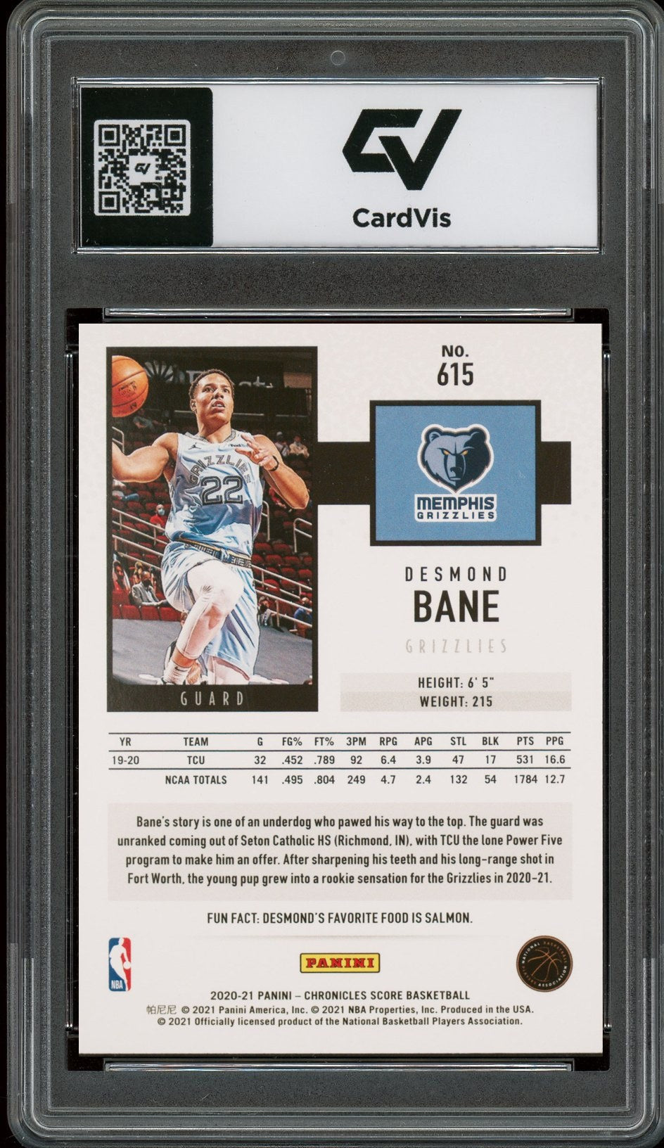 2020 Panini Chronicles #615 Desmond Bane Score Rookie Card RC Graded 10 Gem Mint - Back