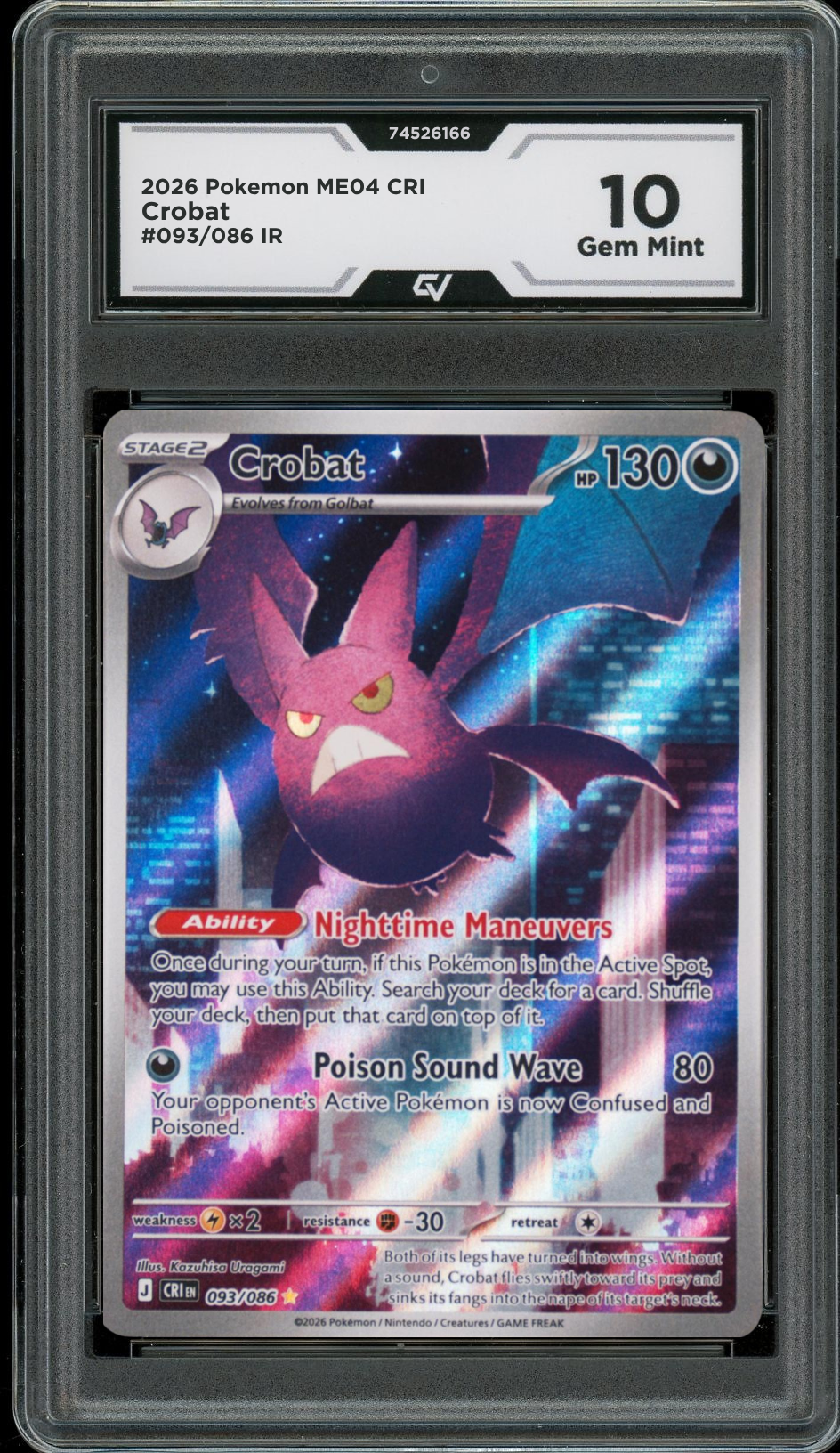 2026 Pokemon ME04 Chaos Rising #093/086 Crobat IR Graded 10 Gem Mint