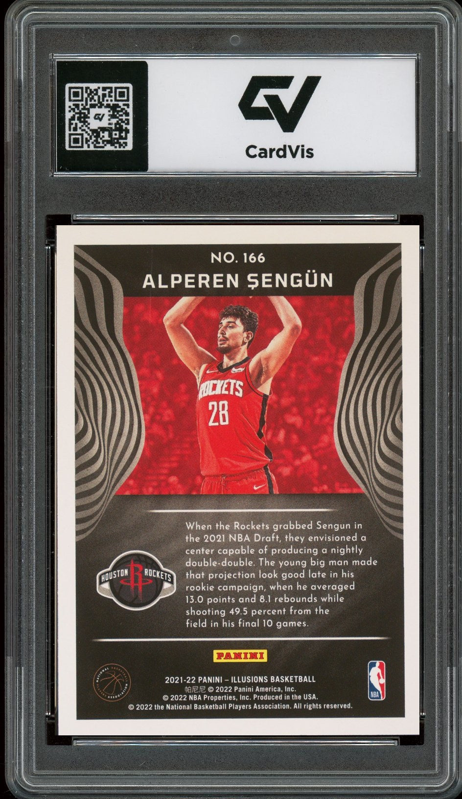 2021 Panini Illusions #166 Alperen Sengun Rookie Card RC Graded 10 Gem Mint - Back