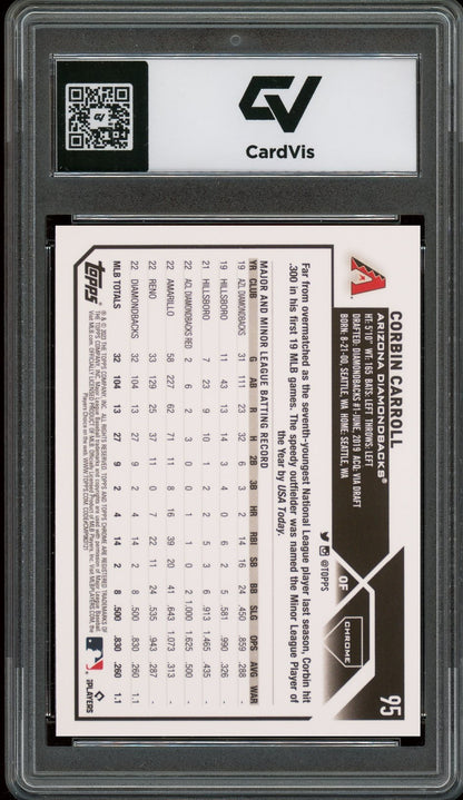 2023 Topps Chrome #95 Corbin Carroll Pink Refractor Rookie Card RC Graded 10 Gem Mint - Back