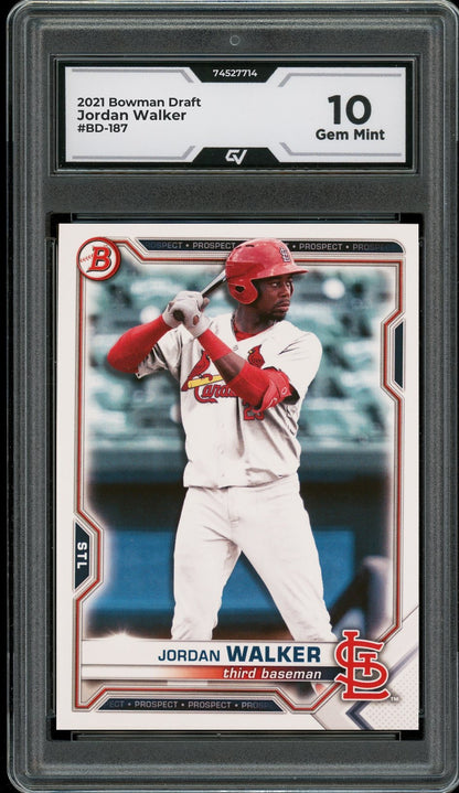 2021 Bowman Draft #BD-187 Jordan Walker Rookie Card RC Graded 10 Gem Mint - Front