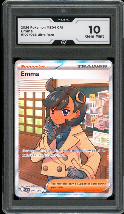 2026 Pokemon ME04 Chaos Rising #107/086 Emma Ultra Rare Graded 10 Gem Mint