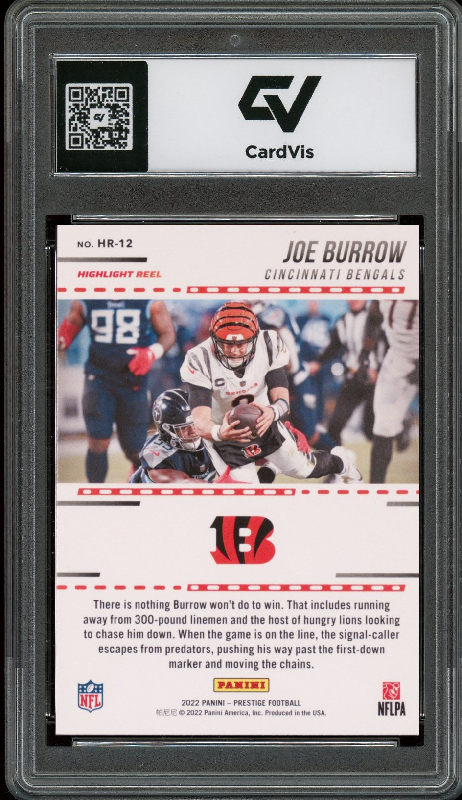 2022 Panini Prestige #HR-12 Joe Burrow Highlight Reel Graded 10 Gem Mint - Back