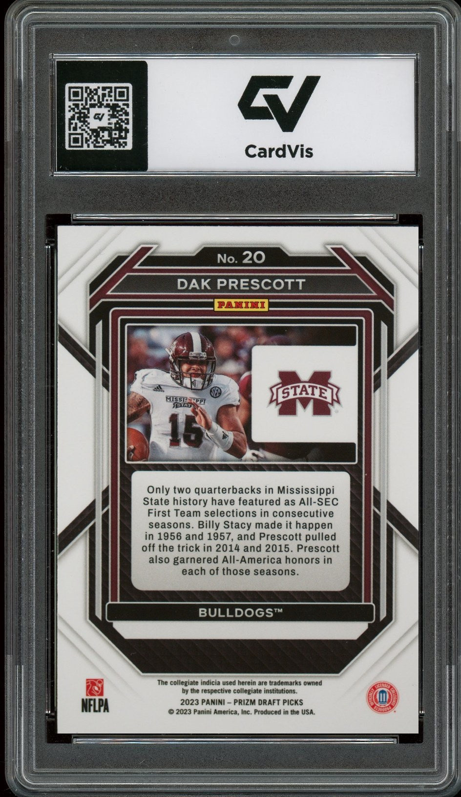 2023 Panini Prizm Draft Picks #20 Dak Prescott Graded 10 Gem Mint - Back