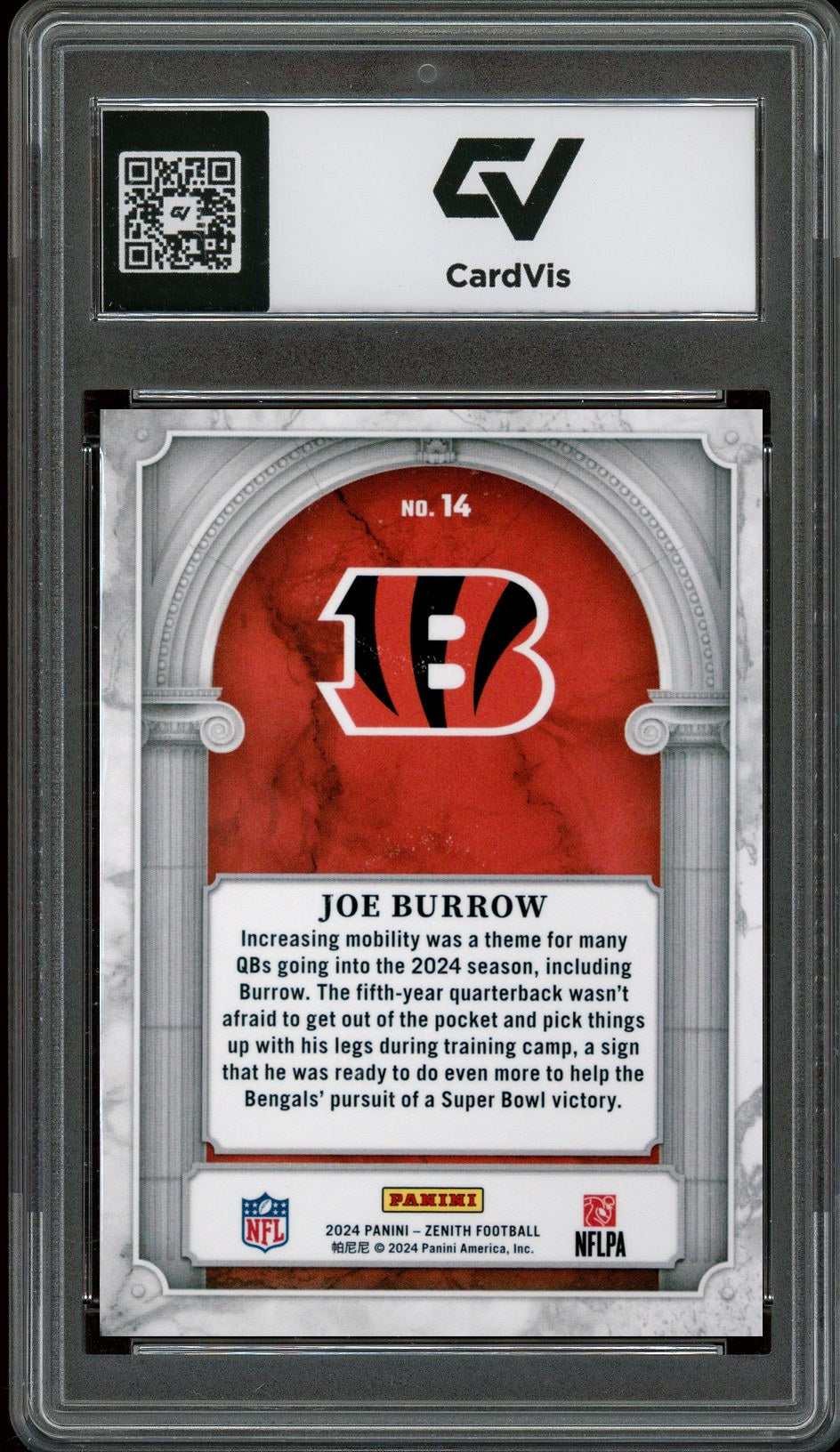 2024 Panini Zenith #14 Joe Burrow Z Marquee Graded 10 Gem Mint - Back