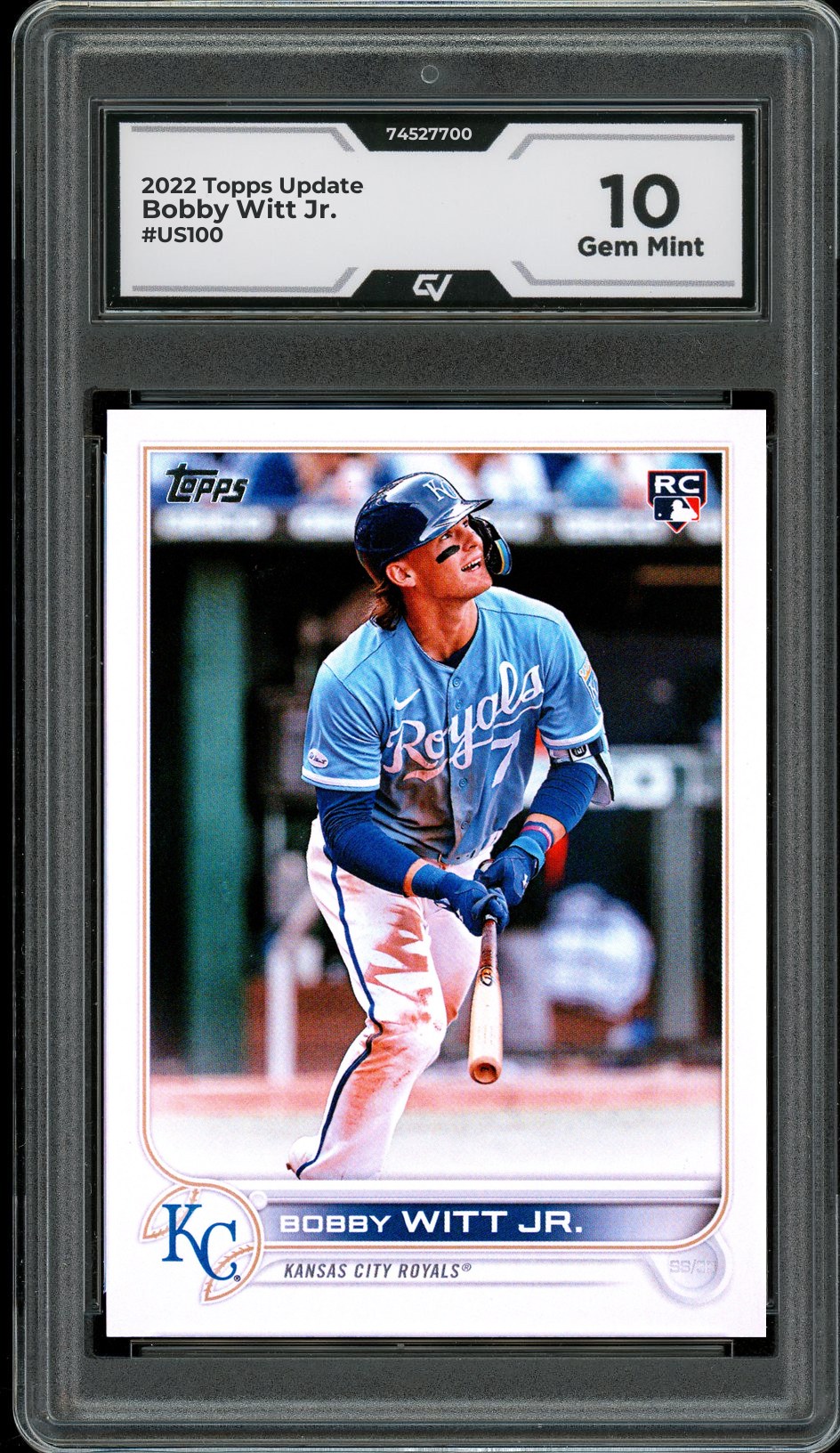 2022 Topps Update #US100 Bobby Witt Jr. Rookie Card RC Graded 10 Gem Mint - Front