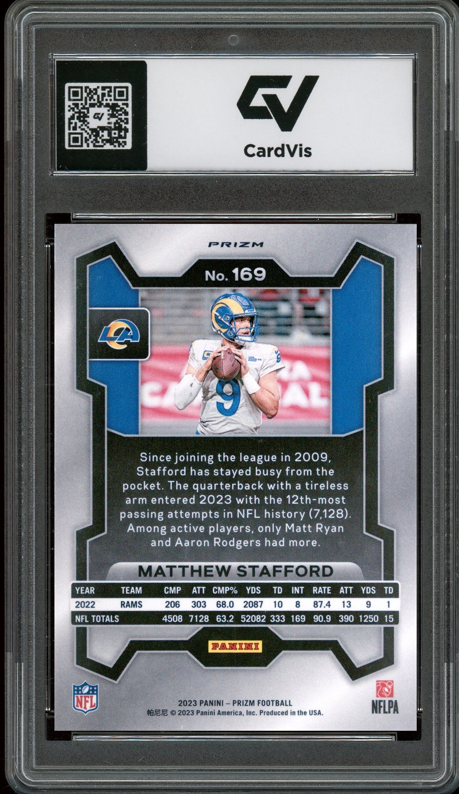 2023 Panini Prizm #169 Matthew Stafford Lazer Prizm Graded 10 Gem Mint - Back