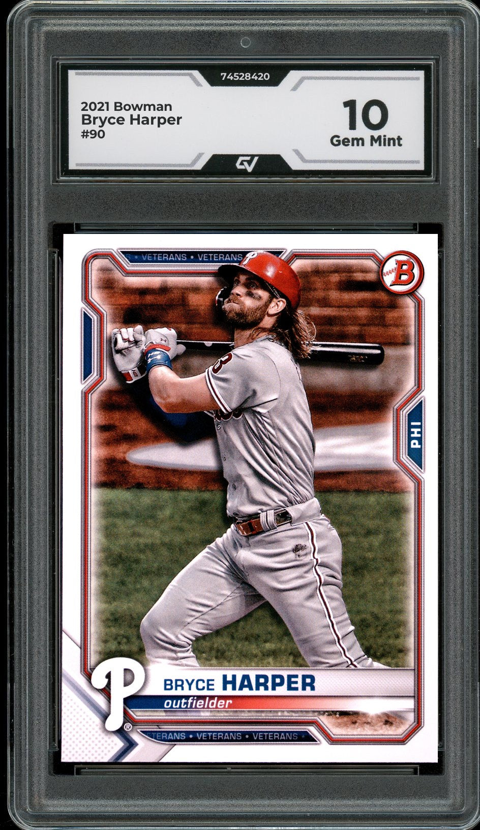2021 Bowman #90 Bryce Harper Graded 10 Gem Mint - Front