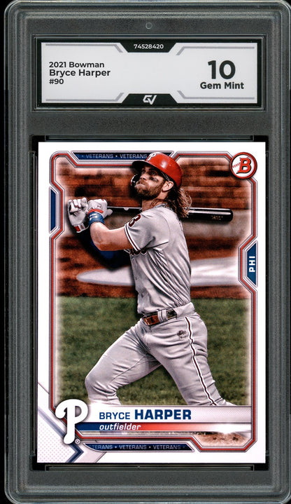 2021 Bowman #90 Bryce Harper Graded 10 Gem Mint - Front