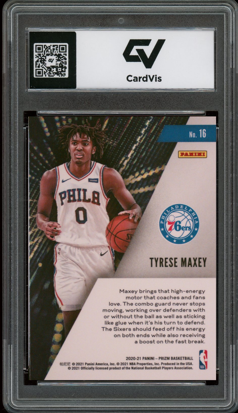 2020 Panini Prizm #16 Tyrese Maxey Instant Impact Rookie Card RC Graded 10 Gem Mint - Back