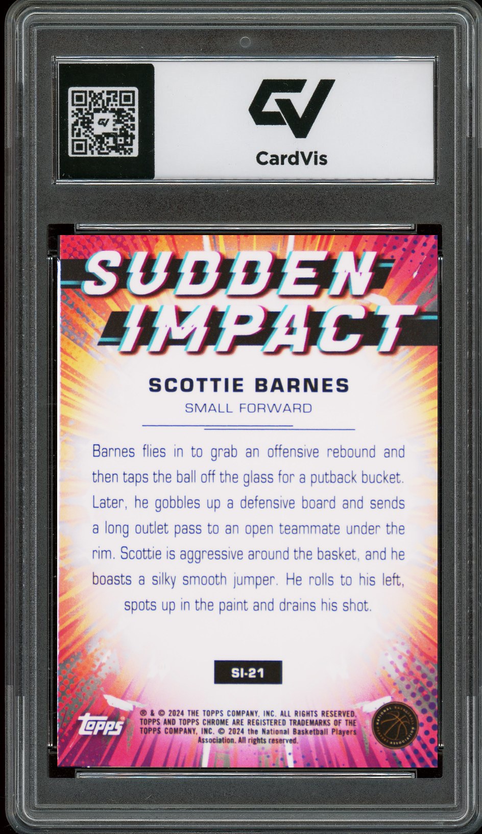 2023 Topps Chrome #SI-21 Scottie Barnes Sudden Impact Graded 10 Gem Mint - Back