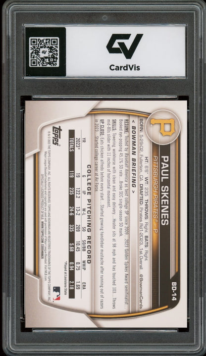 2023 Bowman Draft #BD-14 Paul Skenes Rookie Card RC Graded 10 Gem Mint - Back
