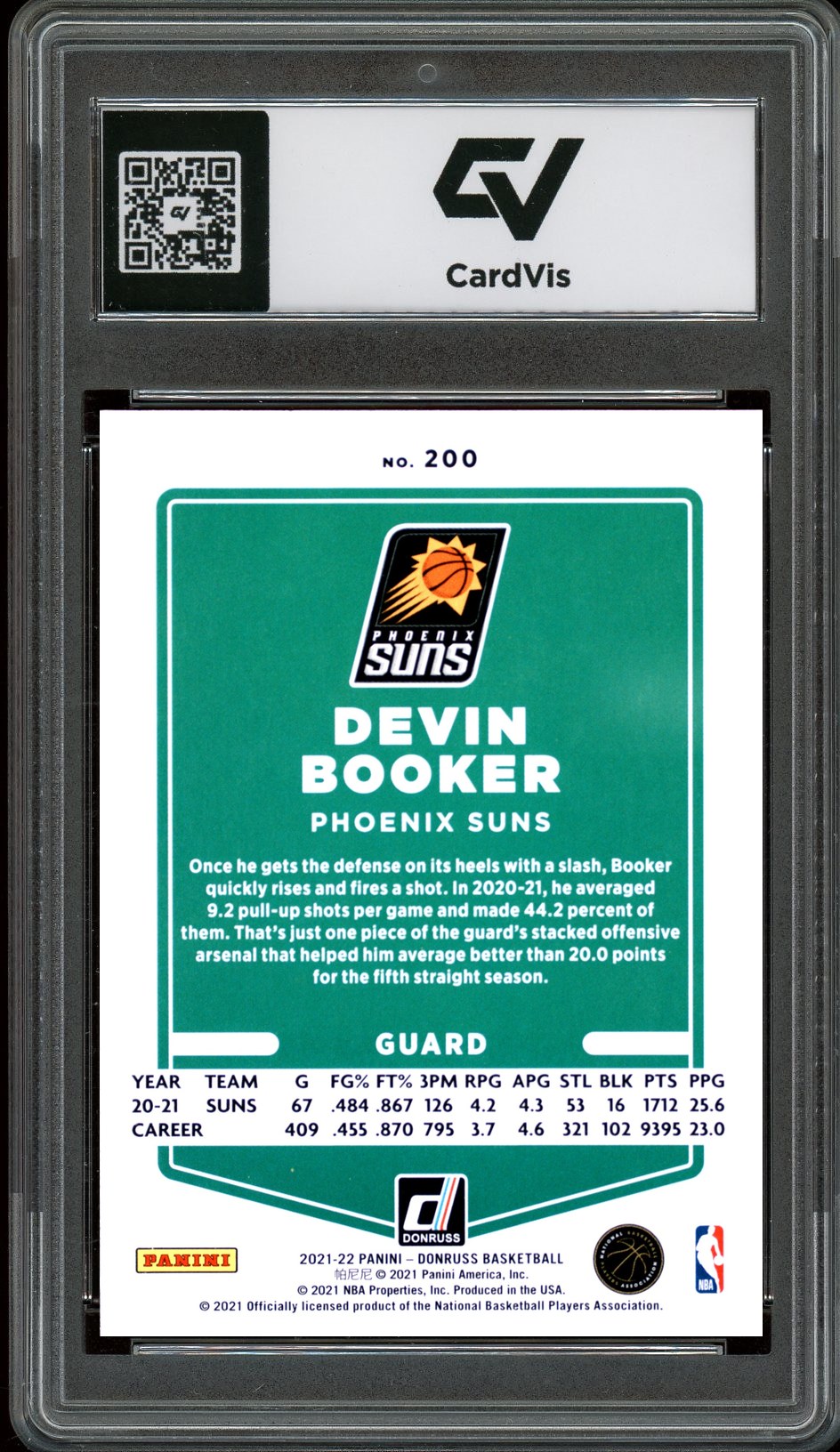 2021 Panini Donruss #200 Devin Booker Graded 10 Gem Mint - Back
