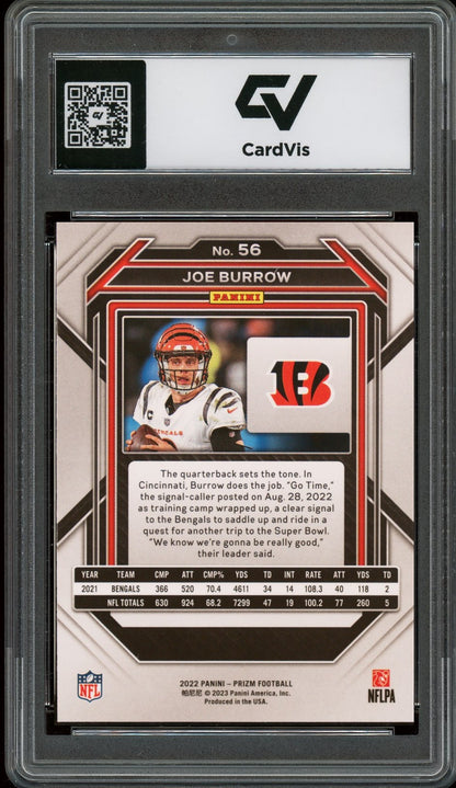 2022 Panini Prizm #56 Joe Burrow Graded 10 Gem Mint - Back