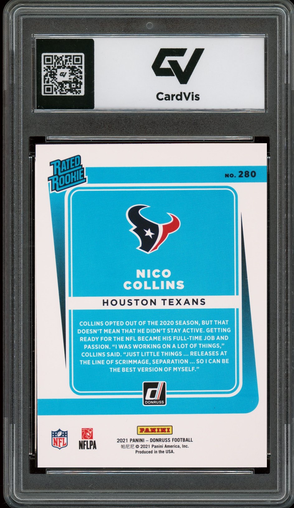 2021 Panini Donruss #280 Nico Collins Rookie Card RC Graded 10 Gem Mint - Back