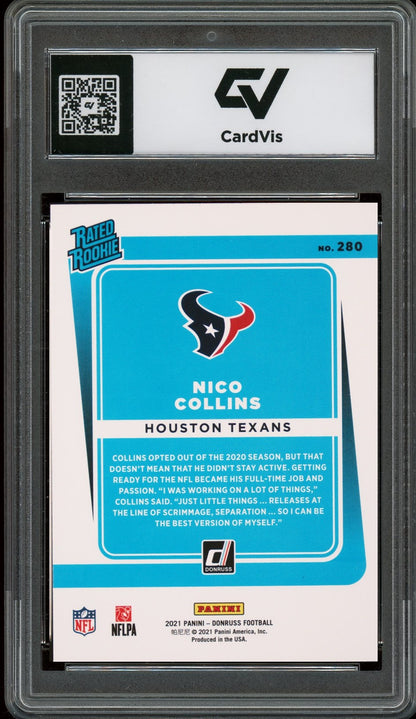 2021 Panini Donruss #280 Nico Collins Rookie Card RC Graded 10 Gem Mint - Back