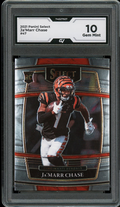 2021 Panini Select #47 Ja'Marr Chase Rookie Card RC Graded 10 Gem Mint - Front