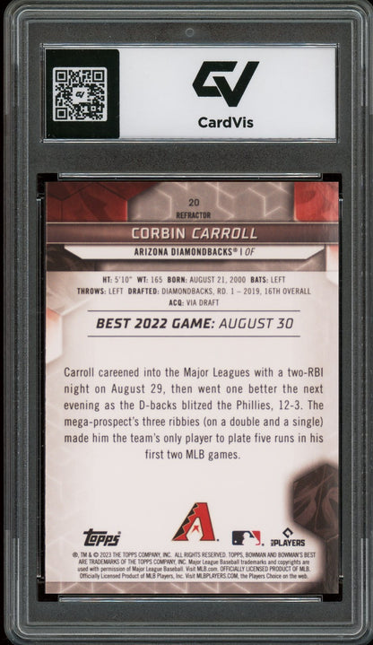2023 Bowman's Best #20 Corbin Carroll Refractor Rookie Card RC Graded 10 Gem Mint - Back