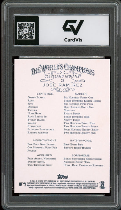 2019 Topps Allen & Ginter #22 Jose Ramirez Graded 10 Gem Mint - Back
