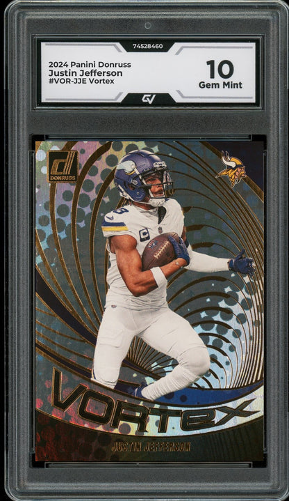 2024 Panini Donruss #VOR-JJE Justin Jefferson Vortex Graded 10 Gem Mint - Front