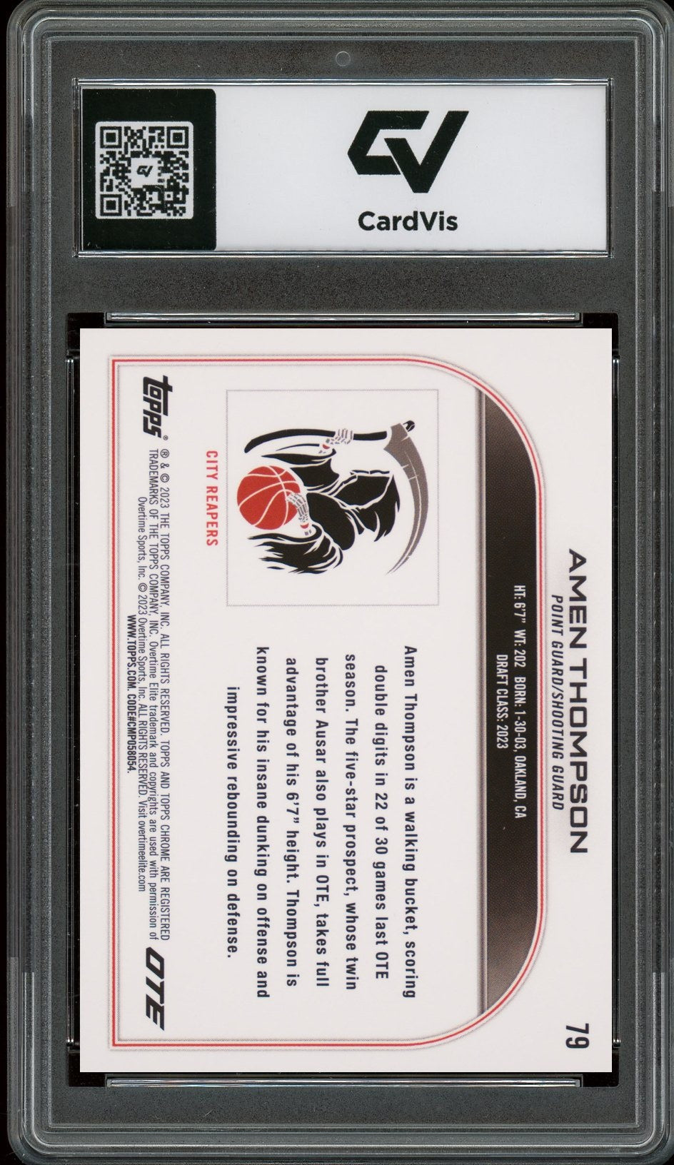 2022 Topps Chrome #79 Amen Thompson Overtime Elite Rookie Card RC Graded 10 Gem Mint - Back