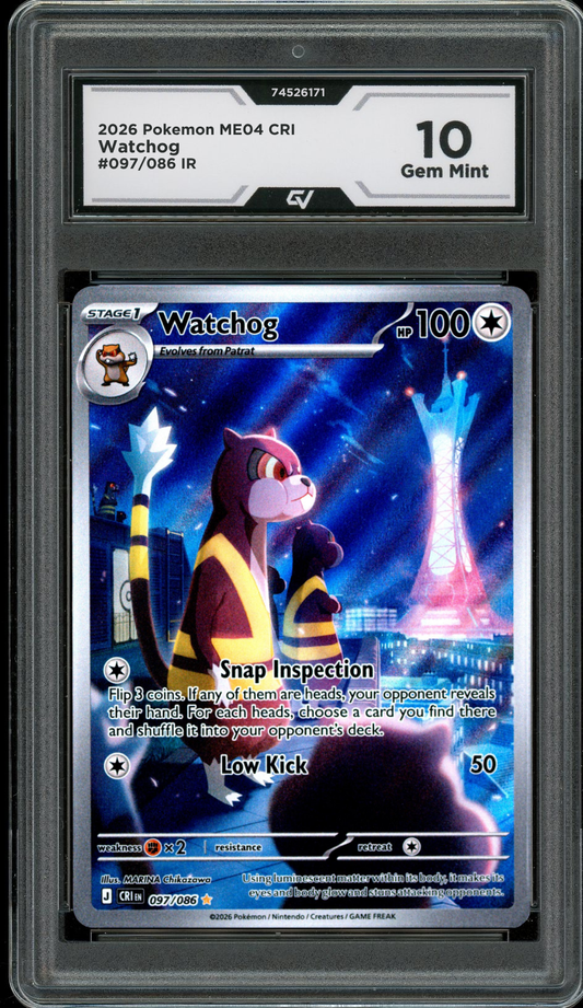 2026 Pokemon ME04 Chaos Rising #097/086 Watchog IR Graded 10 Gem Mint