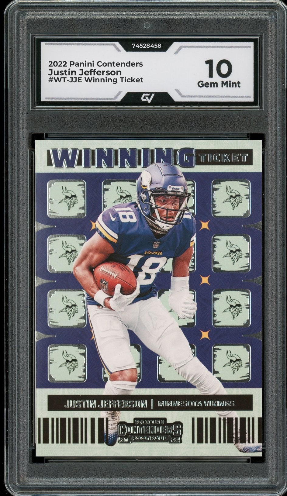 2022 Panini Contenders #WT-JJE Justin Jefferson Winning Ticket Graded 10 Gem Mint - Front
