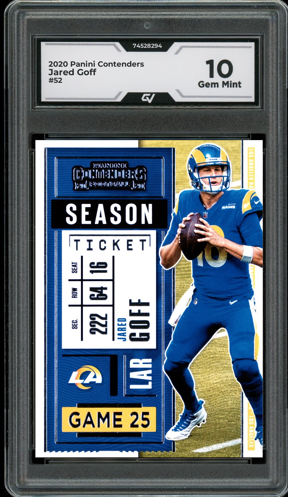 2020 Panini Contenders #52 Jared Goff Graded 10 Gem Mint - Front
