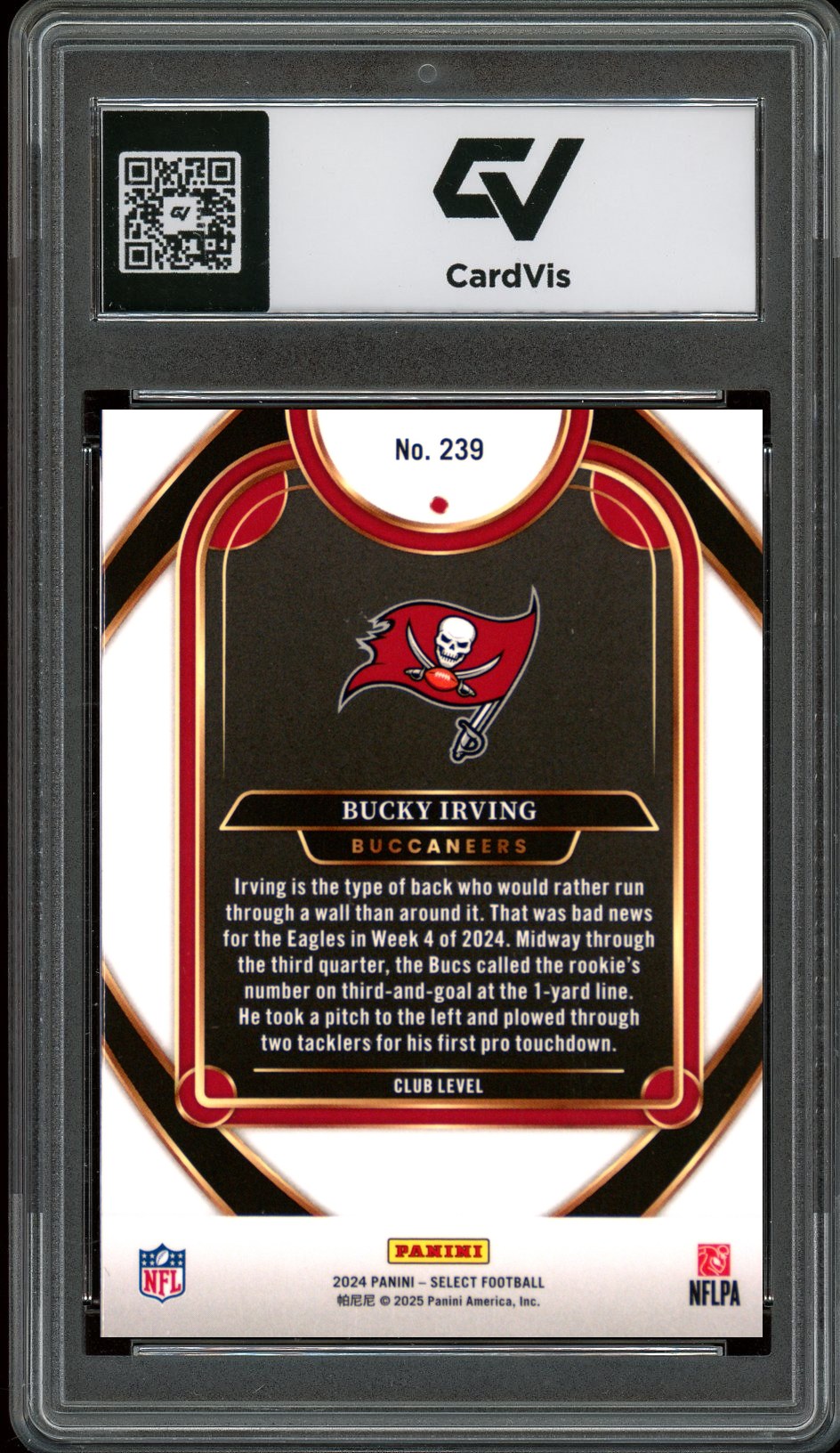 2024 Panini Select #239 Bucky Irving Rookie Card RC Graded 10 Gem Mint - Back